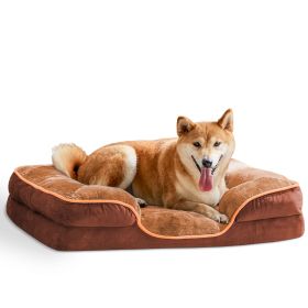 Memory Foam Pet Bed for Small Dogs & Cats with Washable Removable Cover Non-Slip Base Waterproof Liner Egg Crate Foam for Improved Sleep, brown,m