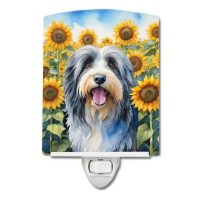 NEW Bearded Collie in Sunflowers Ceramic Night Light Compact, UL-Certified, Ideal for Bedroom, Bathroom, Nursery, Hallway, Kitchen, 6x4x3, Multic