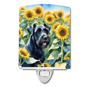 NEW Giant Schnauzer in Sunflowers Ceramic Night Light Compact, UL-Certified, Ideal for Bedroom, Bathroom, Nursery, Hallway, Kitchen, 6x4x3, Multi