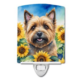 NEW Cairn Terrier in Sunflowers Ceramic Night Light Compact, UL-Certified, Ideal for Bedroom, Bathroom, Nursery, Hallway, Kitchen, 6x4x3, Multico