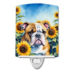 NEW English Bulldog in Sunflowers Ceramic Night Light Compact, UL-Certified, Ideal for Bedroom, Bathroom, Nursery, Hallway, Kitchen, 6x4x3, Multi