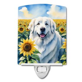 NEW Great Pyrenees in Sunflowers Ceramic Night Light Compact, UL-Certified, Ideal for Bedroom, Bathroom, Nursery, Hallway, Kitchen, 6x4x3, Multic