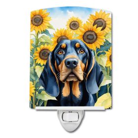 NEW Black and Tan Coonhound in Sunflowers Ceramic Night Light Compact, UL-Certified, Ideal for Bedroom, Bathroom, Nursery, Hallway, Kitchen, 6x4x