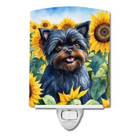 NEW Affenpinscher in Sunflowers Ceramic Night Light Compact, UL-Certified, Ideal for Bedroom, Bathroom, Nursery, Hallway, Kitchen, 6x4x3, Multico