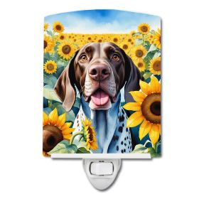 NEW German Shorthaired Pointer in Sunflowers Ceramic Night Light Compact, UL-Certified, Ideal for Bedroom, Bathroom, Nursery, Hallway, Kitchen, 6