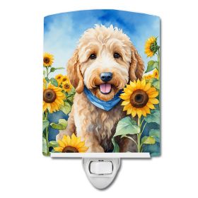 NEW Goldendoodle in Sunflowers Ceramic Night Light Compact, UL-Certified, Ideal for Bedroom, Bathroom, Nursery, Hallway, Kitchen, 6x4x3, Multicol