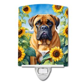 NEW Bullmastiff in Sunflowers Ceramic Night Light Compact, UL-Certified, Ideal for Bedroom, Bathroom, Nursery, Hallway, Kitchen, 6x4x3, Multicolo