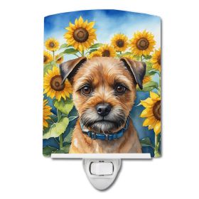 NEW Border Terrier in Sunflowers Ceramic Night Light Compact, UL-Certified, Ideal for Bedroom, Bathroom, Nursery, Hallway, Kitchen, 6x4x3, Multic