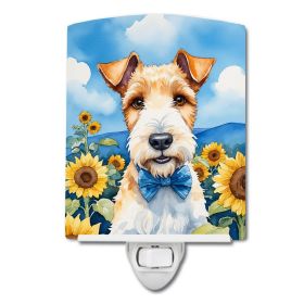 NEW Fox Terrier in Sunflowers Ceramic Night Light Compact, UL-Certified, Ideal for Bedroom, Bathroom, Nursery, Hallway, Kitchen, 6x4x3, Multicolo