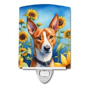 NEW Basenji in Sunflowers Ceramic Night Light Compact, UL-Certified, Ideal for Bedroom, Bathroom, Nursery, Hallway, Kitchen, 6x4x3, Multicolor