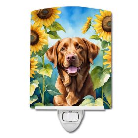 NEW Chesapeake Bay Retriever in Sunflowers Ceramic Night Light Compact, UL-Certified, Ideal for Bedroom, Bathroom, Nursery, Hallway, Kitchen, 6x4