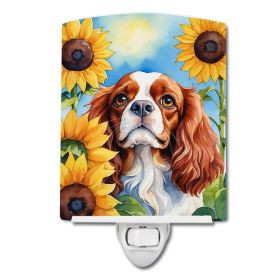 NEW Cavalier Spaniel in Sunflowers Ceramic Night Light Compact, UL-Certified, Ideal for Bedroom, Bathroom, Nursery, Hallway, Kitchen, 6x4x3 (Default: Default)