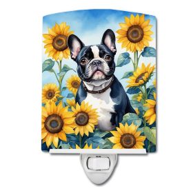 NEW French Bulldog in Sunflowers Ceramic Night Light Compact, UL-Certified, Ideal for Bedroom, Bathroom, Nursery, Hallway, Kitchen, 6x4x3, Multic (Default: Default)