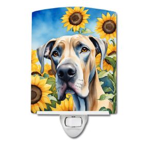 NEW Great Dane in Sunflowers Ceramic Night Light Compact, UL-Certified, Ideal for Bedroom, Bathroom, Nursery, Hallway, Kitchen, 6x4x3, Multicolor (Default: Default)